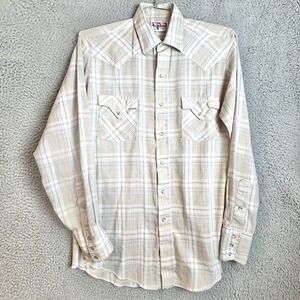 VTG 70s Tem Tex Western Heavyweight Cotton Pearl Snap Plaid Shirt Size 16-35 Med
